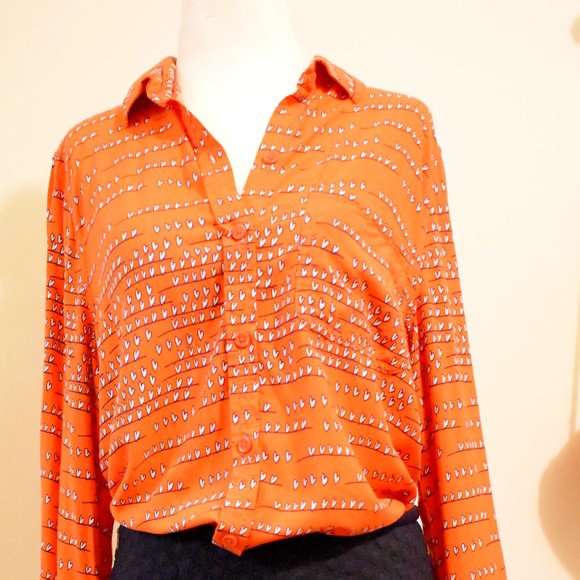 Beach Lunch Lounge Orange Hearts Button Shirt - Picture 1 of 7